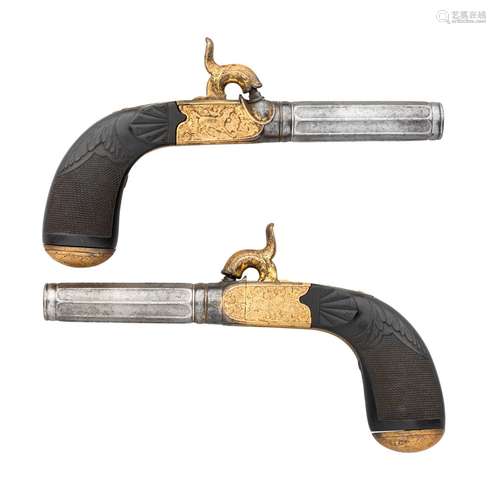 ˜Ⓦ A PAIR OF BELGIAN PERCUSSION POCKET PISTOLS^ LIÈGE^ MID-1...