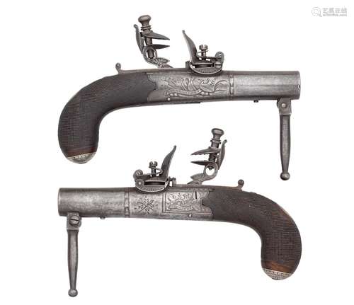 Ⓦ A FINE PAIR OF 40 BORE FLINTLOCK POCKET PISTOLS BY JOHN MA...