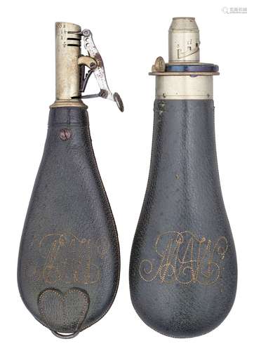 Ⓦ A POWDER-FLASK AND SHOT-FLASK BY BARTRAM & CO^ MID-19TH CE...