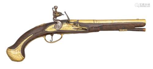 Ⓦ A 20 BORE FLINTLOCK HOLSTER PISTOL BY THOMAS (1) HAWLEY^ L...