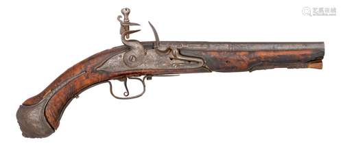 Ⓦ A 22 BORE FLINTLOCK HOLSTER PISTOL BY THOMAS (1) HAWLEY^ L...