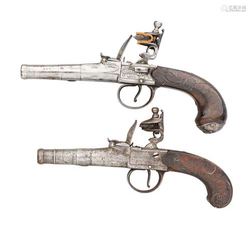 Ⓦ A 50 BORE FLINTLOCK POCKET PISTOL BY BARBER LONDON^ PRIVAT...