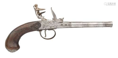 Ⓦ A 54 BORE D.B. FLINTLOCK PISTOL BY T. STATON^ LONDON^ PRIV...