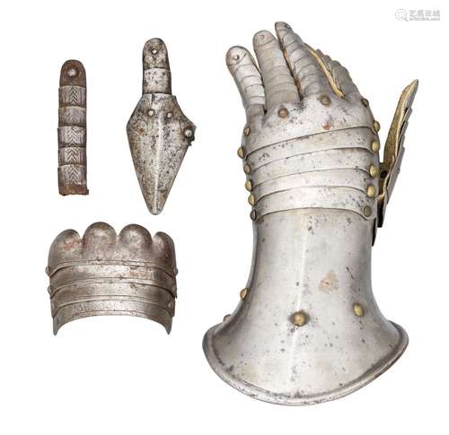 Ⓦ FOUR PLATES FROM A EUROPEAN GAUNTLET^ LATE 16TH CENTURY; A...