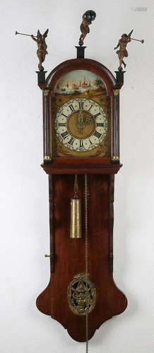 19th century oak Frisian tail clock with alarm clock