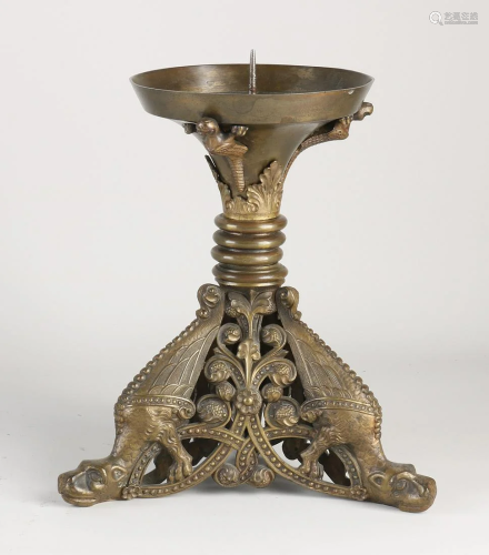 Antique neo-gothic bronze candlestick with mythical