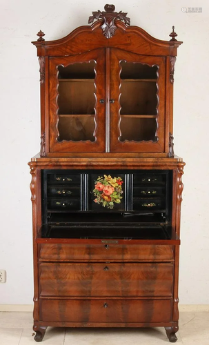 German mahogany Louis Philippe secretary with upstand.