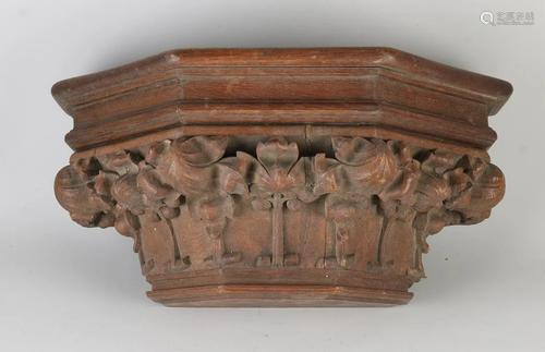 Large oak carved wall console. Neo Gothic. Circa 1880.