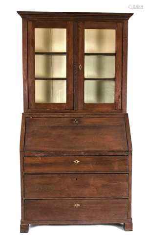 Oak secretary with glass top. Biedermeier. Circa 1820.