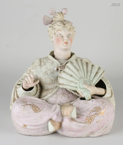 Bisquit porcelain pagoda figure with moving head and