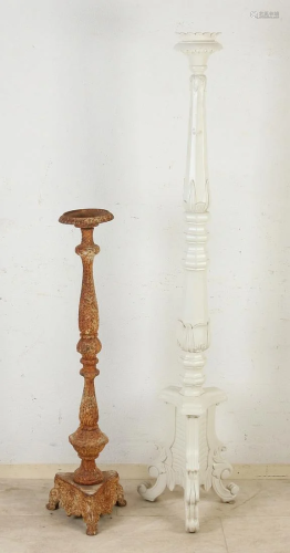 Two large old (ecclesiastical) candlesticks. 20th