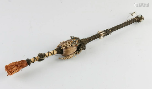 Antique Oriental or African scepter. Copper wire, silk,