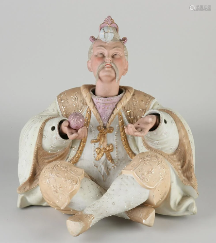 Bisquit porcelain pagoda figure with moving head and