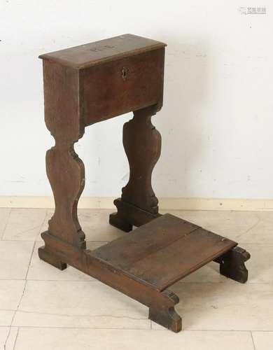 18th century oak prayer chair with monogram and chest