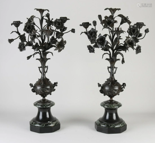 Two large 19th century French bronze candlesticks with