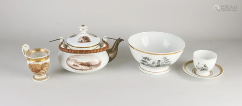 Four parts 19th century Empire porcelain dinnerware.