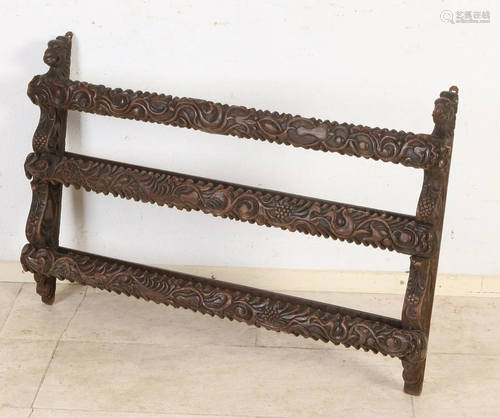 18th century Dutch oak carved plate rack with