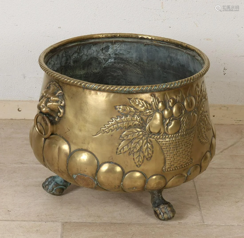 Large antique historic copper-beaten planter with