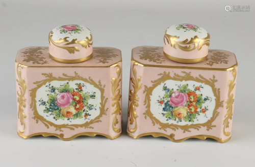 Two old/antique French Sevres porcelain tea caddy. Hand