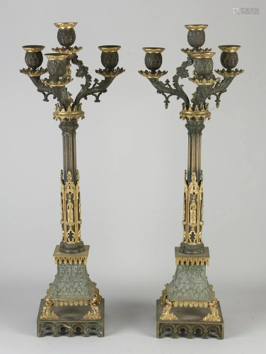 Two large 19th century bronze Charles Dix candlesticks.