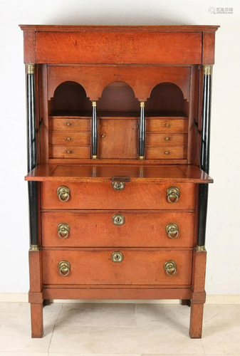 Oak Dutch Empire secretary with full ebonised columns