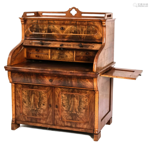 German mahogany writing desk with extendable worktop.