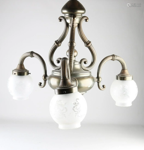 Antique bronze Art Deco hanging lamp. Three-light.