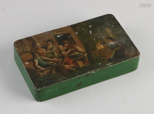 19th century tobacco box with romantic figures, made of