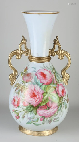 Large antique French porcelain ear vase with