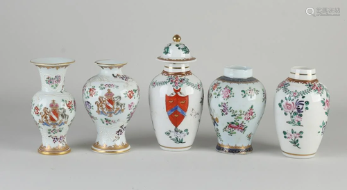 Five 19th century Chinese porcelain vases with Samson