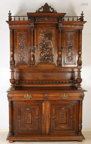 Antique French walnut carved Henri Deux cupboard with