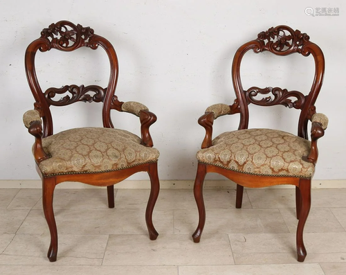 Pair of Biedermeier mahogany armchairs with floral