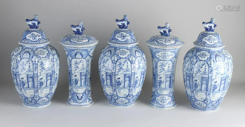 19th century five-piece Delft Fayence garniture with