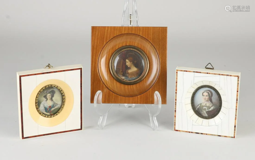 Three miniature paintings. Partly painted. 20th