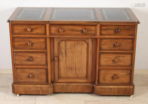 Antique English mahogany writing desk with drawers,