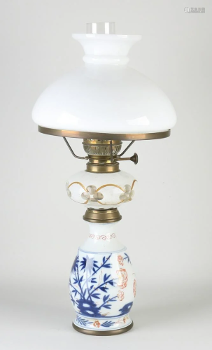 Antique porcelain kerosene lamp with crystal glass
