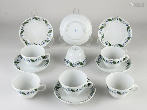 Six German porcelain Meissen cups and saucers with