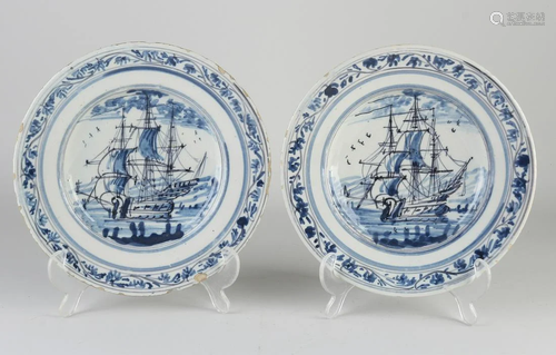 Two rare 18th century Delft fayence plates with