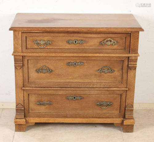 Antique German oak chest of drawers with brass