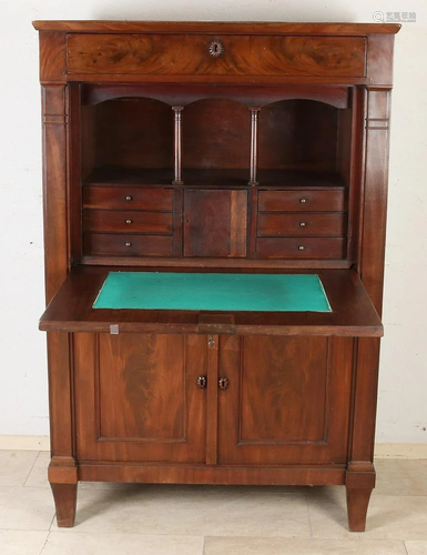 Dutch mahogany empire secretary with flat pilasters.