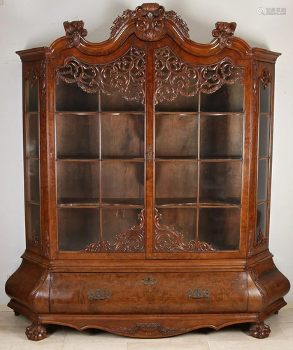 Large 19th century Dutch burr walnut china cabinet with