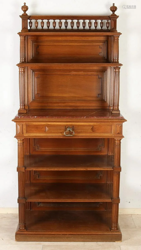 Antique French walnut etagere with drawer, full columns