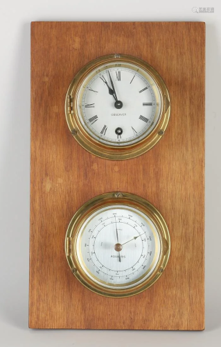 German brass ship's clock and barometer. Brand: