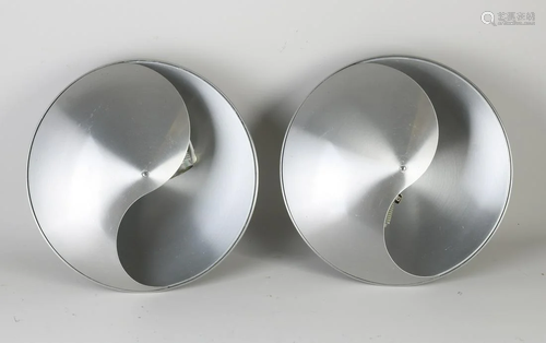 Two aluminum Raak Amsterdam ceiling lights. Model Yin