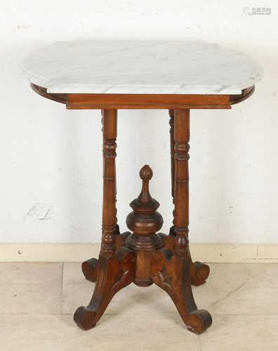 Antique walnut side table with marble top. Circa 1870.