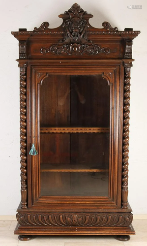 Antique French oak display cabinet with twisted