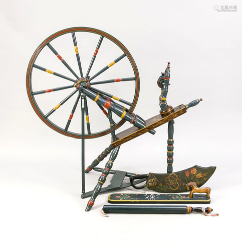 19th century Dutch polychrome painted spinning wheel