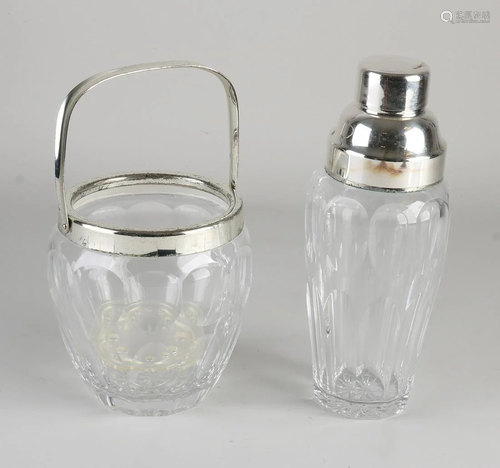 Crystal glass cocktail shaker + ice bucket. With