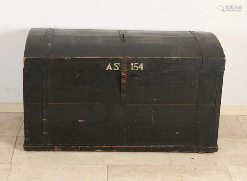 Antique pine trunk with iron straps, ca 1900.