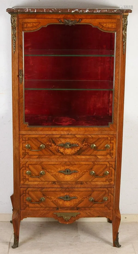 Antique French 19th rosewood one door display cabinet